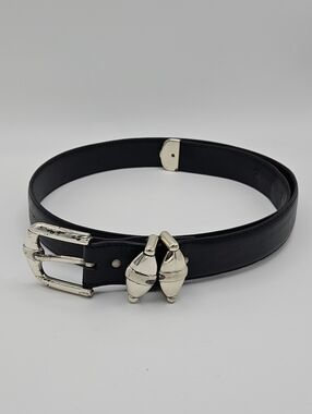 Nanni Italy black leather belt with silver tone buckle size 34